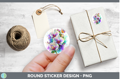Flowers 01 Rainbow Summer Orchid Stickers | Round Labels Des