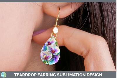 Orchid Teardrop Earrings Flowers 01 Rainbow Summer Sublimati