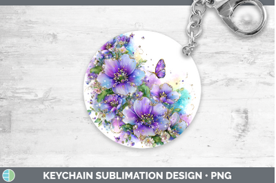 Periwinkle Keychain Flowers 01 Rainbow Summer Sublimation Ke
