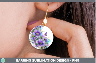 Periwinkle Round Earrings Flowers 01 Rainbow Summer Sublimat