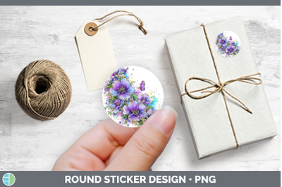 Flowers 01 Rainbow Summer Periwinkle Stickers | Round Labels