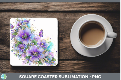 Periwinkle Square Coaster Flowers 01 Rainbow Summer Sublimat