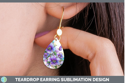 Periwinkle Teardrop Earrings Flowers 01 Rainbow Summer Subli