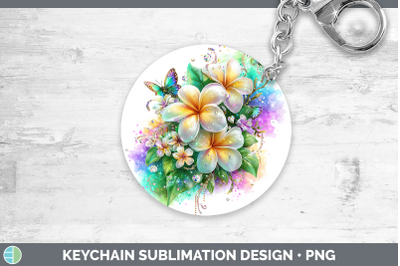 Plumeria Keychain Flowers 01 Rainbow Summer Sublimation Keyr