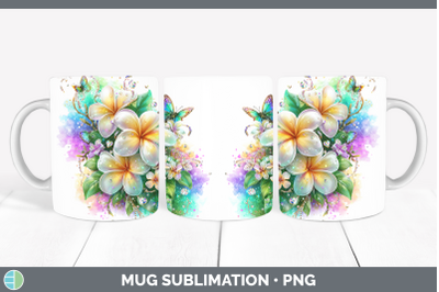 Plumeria Mug Wrap Flowers 01 Rainbow Summer Sublimation Coff