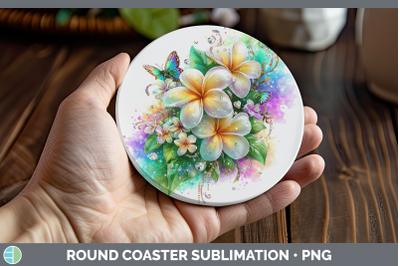 Plumeria Round Coaster Flowers 01 Rainbow Summer Sublimation