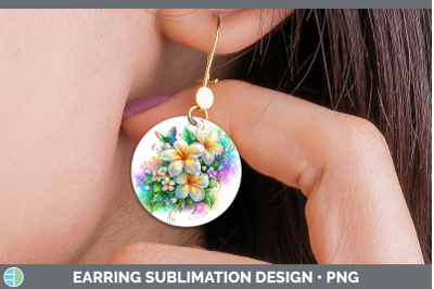 Plumeria Round Earrings Flowers 01 Rainbow Summer Sublimatio