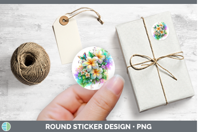 Flowers 01 Rainbow Summer Plumeria Stickers | Round Labels D