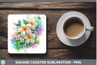 Plumeria Square Coaster Flowers 01 Rainbow Summer Sublimatio