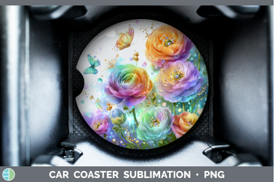 Ranunculus Car Coaster Flowers 01 Rainbow Summer Sublimation