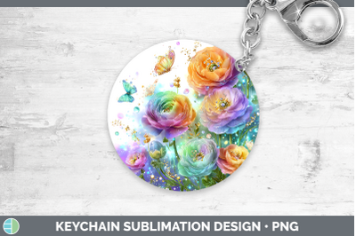 Ranunculus Keychain Flowers 01 Rainbow Summer Sublimation Ke