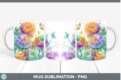 Ranunculus Mug Wrap Flowers 01 Rainbow Summer Sublimation Co