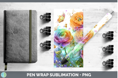 Ranunculus Pen Wrap Flowers 01 Rainbow Summer Sublimation Pe