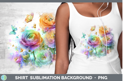 Ranunculus Shirt Flowers 01 Rainbow Summer Sublimation Backg