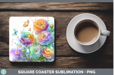 Ranunculus Square Coaster Flowers 01 Rainbow Summer Sublimat