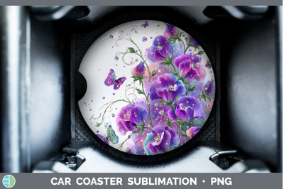 Sweet Pea Car Coaster Flowers 01 Rainbow Summer Sublimation