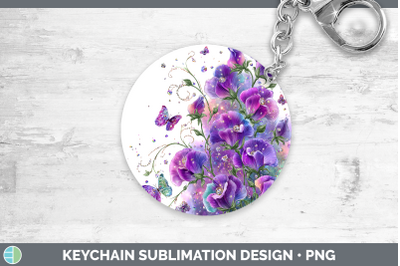 Sweet Pea Keychain Flowers 01 Rainbow Summer Sublimation Key
