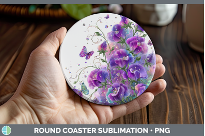 Sweet Pea Round Coaster Flowers 01 Rainbow Summer Sublimatio