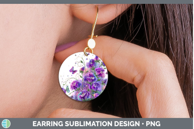 Sweet Pea Round Earrings Flowers 01 Rainbow Summer Sublimati