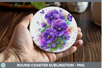 Violet Round Coaster Flowers 01 Rainbow Summer Sublimation C