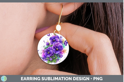 Violet Round Earrings Flowers 01 Rainbow Summer Sublimation