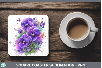 Violet Square Coaster Flowers 01 Rainbow Summer Sublimation