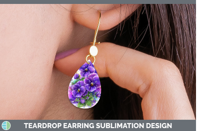 Violet Teardrop Earrings Flowers 01 Rainbow Summer Sublimati
