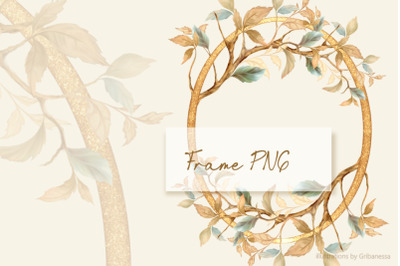 Golden Autumn Frame - Hand-Drawn Botanical Clipart PNG