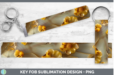 Buttercup Key Fob 3D Agate Flowers Sublimation Wristlet Desi