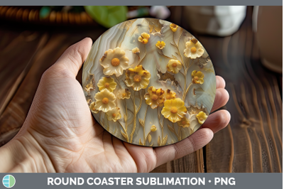 Buttercup Round Coaster 3D Agate Flowers Sublimation Coaster