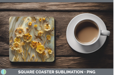 Buttercup Square Coaster 3D Agate Flowers Sublimation Drink