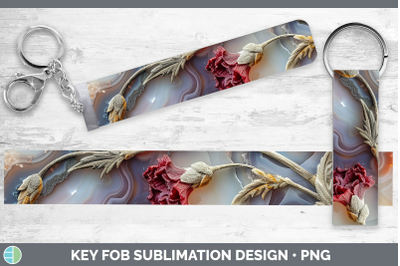 Carnation Key Fob 3D Agate Flowers Sublimation Wristlet Desi