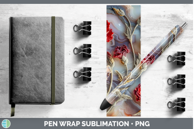 Carnation Pen Wrap 3D Agate Flowers Sublimation Pen Designs