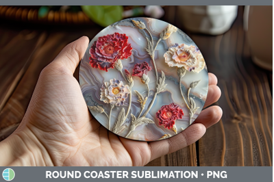 Carnation Round Coaster 3D Agate Flowers Sublimation Coaster