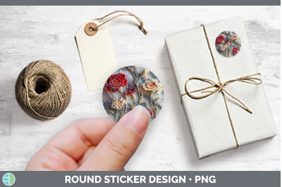3D Agate Flowers Carnation Stickers | Round Labels Designs