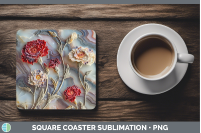 Carnation Square Coaster 3D Agate Flowers Sublimation Drink