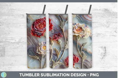 Carnation Tumbler 3D Agate Flowers Sublimation 20 oz Skinny
