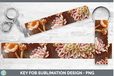 Chrysanthemum Key Fob 3D Agate Flowers Sublimation Wristlet