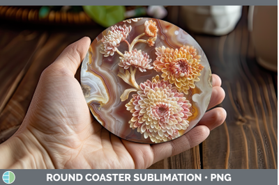 Chrysanthemum Round Coaster 3D Agate Flowers Sublimation Coa