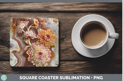 Chrysanthemum Square Coaster 3D Agate Flowers Sublimation Dr