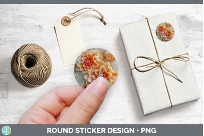 3D Agate Flowers Dahlia Stickers | Round Labels Designs