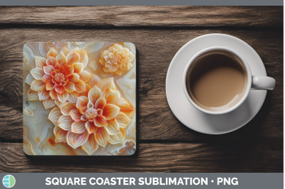 Dahlia Square Coaster 3D Agate Flowers Sublimation Drink Mat