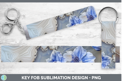 Delphinium Key Fob 3D Agate Flowers Sublimation Wristlet Des