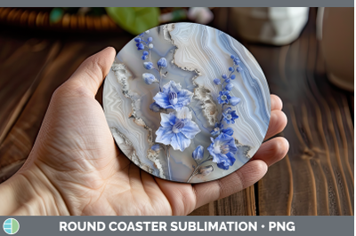Delphinium Round Coaster 3D Agate Flowers Sublimation Coaste