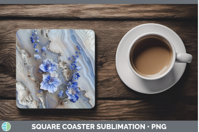 Delphinium Square Coaster 3D Agate Flowers Sublimation Drink
