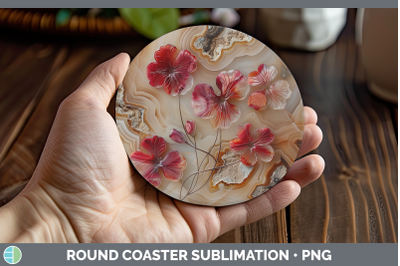Geranium Round Coaster 3D Agate Flowers Sublimation Coaster