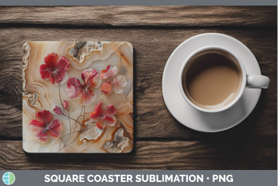 Geranium Square Coaster 3D Agate Flowers Sublimation Drink M