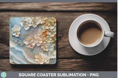 Hydrangea Square Coaster 3D Agate Flowers Sublimation Drink