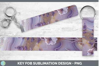 Lavender Key Fob 3D Agate Flowers Sublimation Wristlet Desig