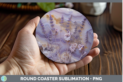Lavender Round Coaster 3D Agate Flowers Sublimation Coaster